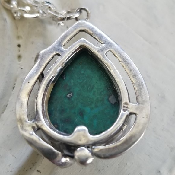 Teal Green Blue Agate Teardrop Gemstone & Sterling Necklace - Picture 10 of 14